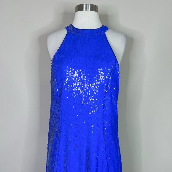 NEW Eloquii | Sequin Blue Halter Sparkle Plus Size Slit Midi Maxi Sexy Dress 16 - Picture 3 of 13